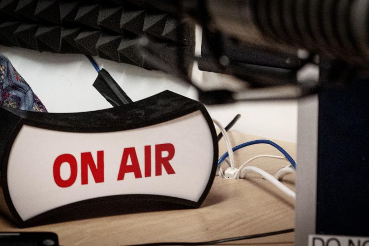 The on air light in the radio station