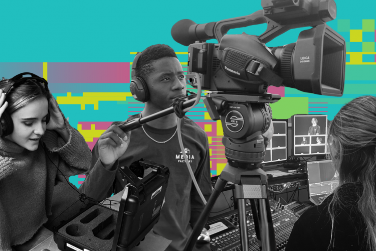 interns, staff, and students using media technology