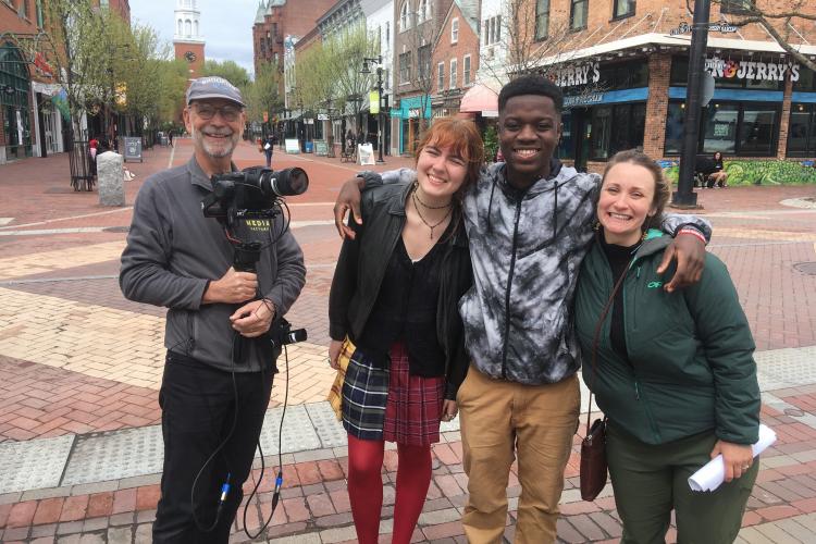 Ken filming BTC student actors Adrian and Addy on Church St for the series intro! We also had help from our BTC client partner, Stacey!