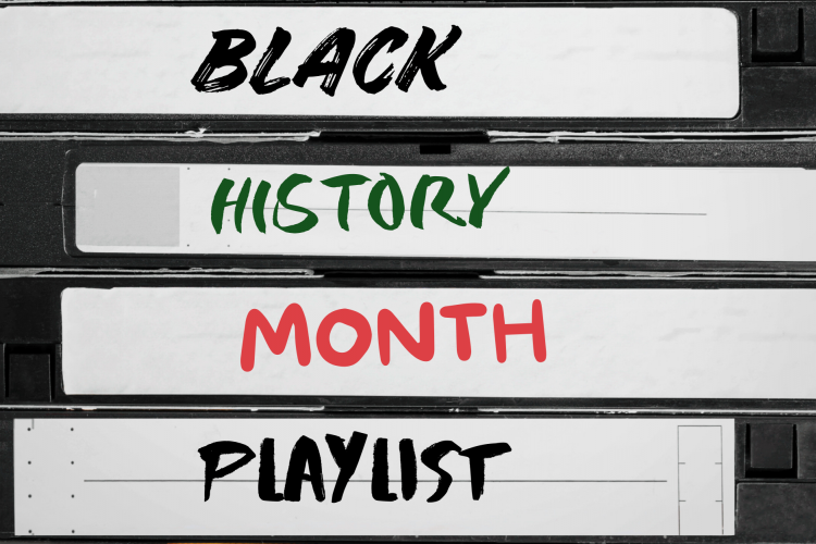 Videotapes with Black History Month Playlist written on them
