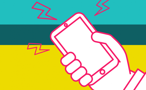 a drawing of a hand holding a mobile phone