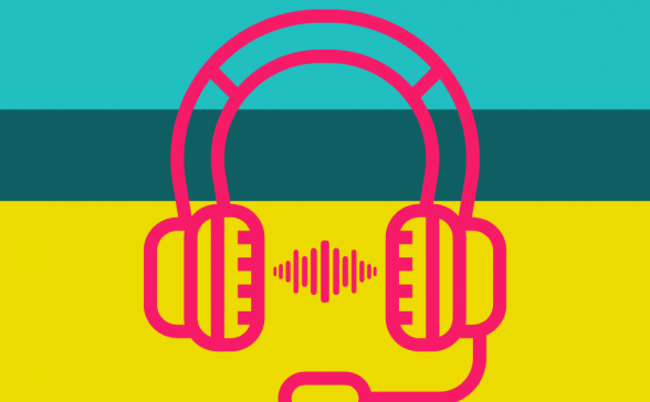 Headphones on striped background