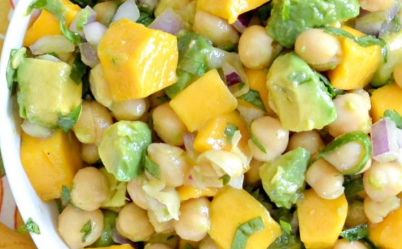 close up of chickpea and avocado salad