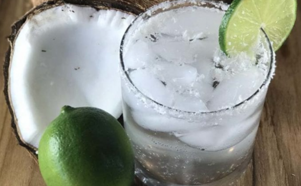 close-up of coconut cocktail