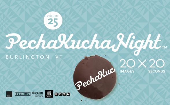 Banner for Pechakucha Night Vol. 25 featuring a chocolate cupcake