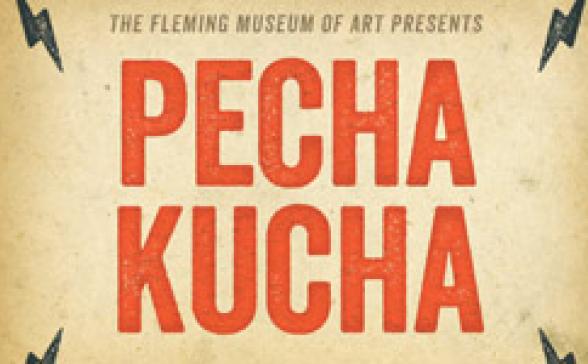 Pechakucha Night Burlington Vol. 9 logo featuring a lightening bolts