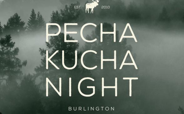 Banner for Pechakucha Night Vol. 24 featuring a moose and the woods
