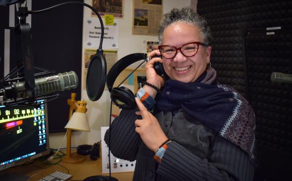 Melo in the radio booth