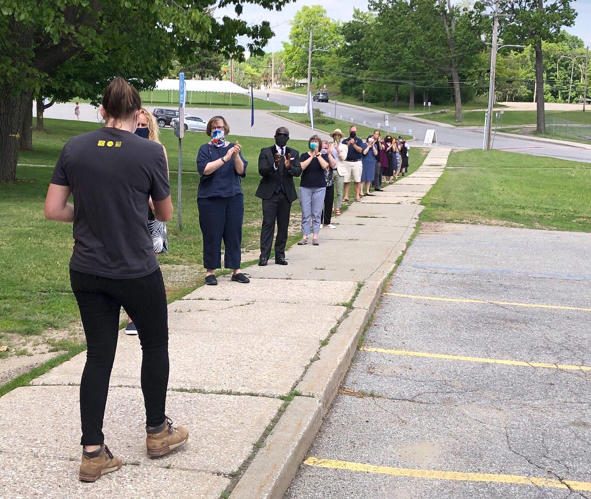 Marcy films BHS faculty and staff as they line up to receive graduates