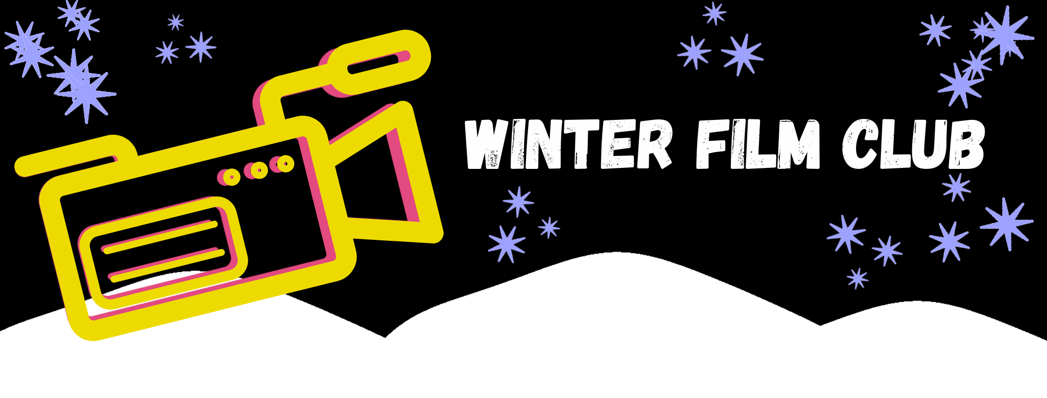 video camera sketch in snow with words "Winter Film Club"