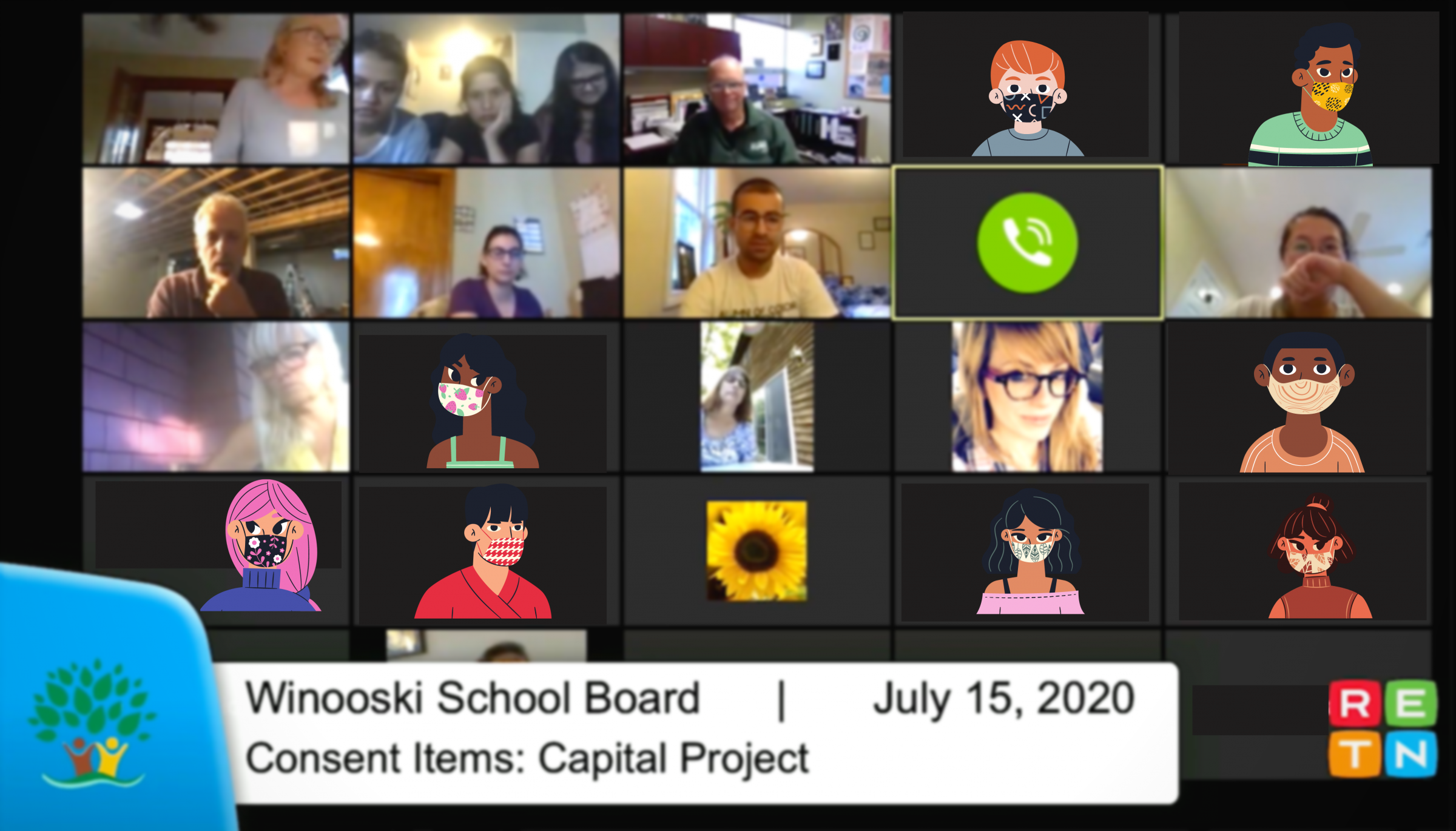 Winooski School District presentation on Zoom, many faces and avatars