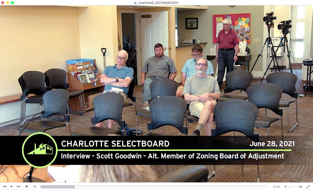 Charlotte selectboard hybrid meeting, with in-person attendees, filmed by Media Factory