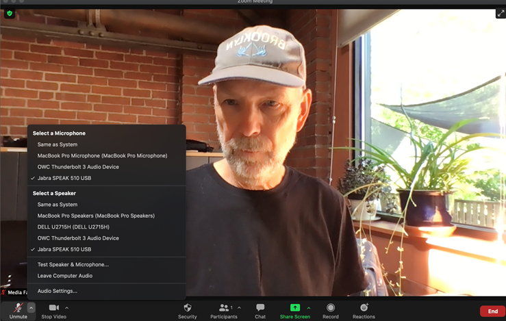 Ken French demonstrates mic selection when using Zoom.