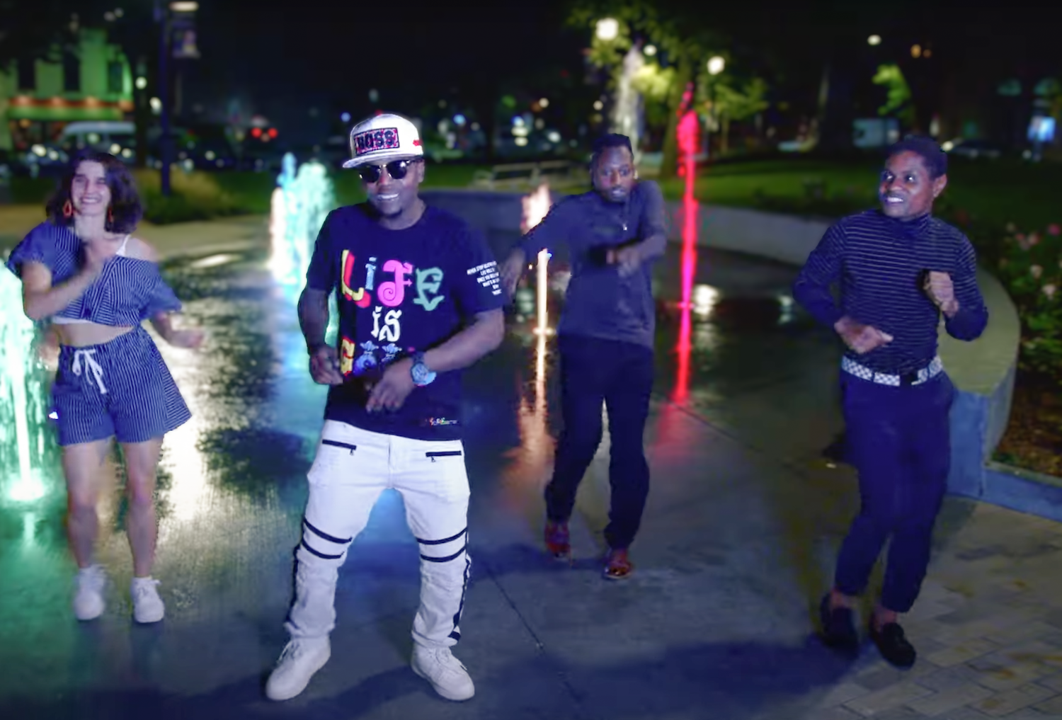 The Band A2VT dancing outdoors for their video "One Time Only."