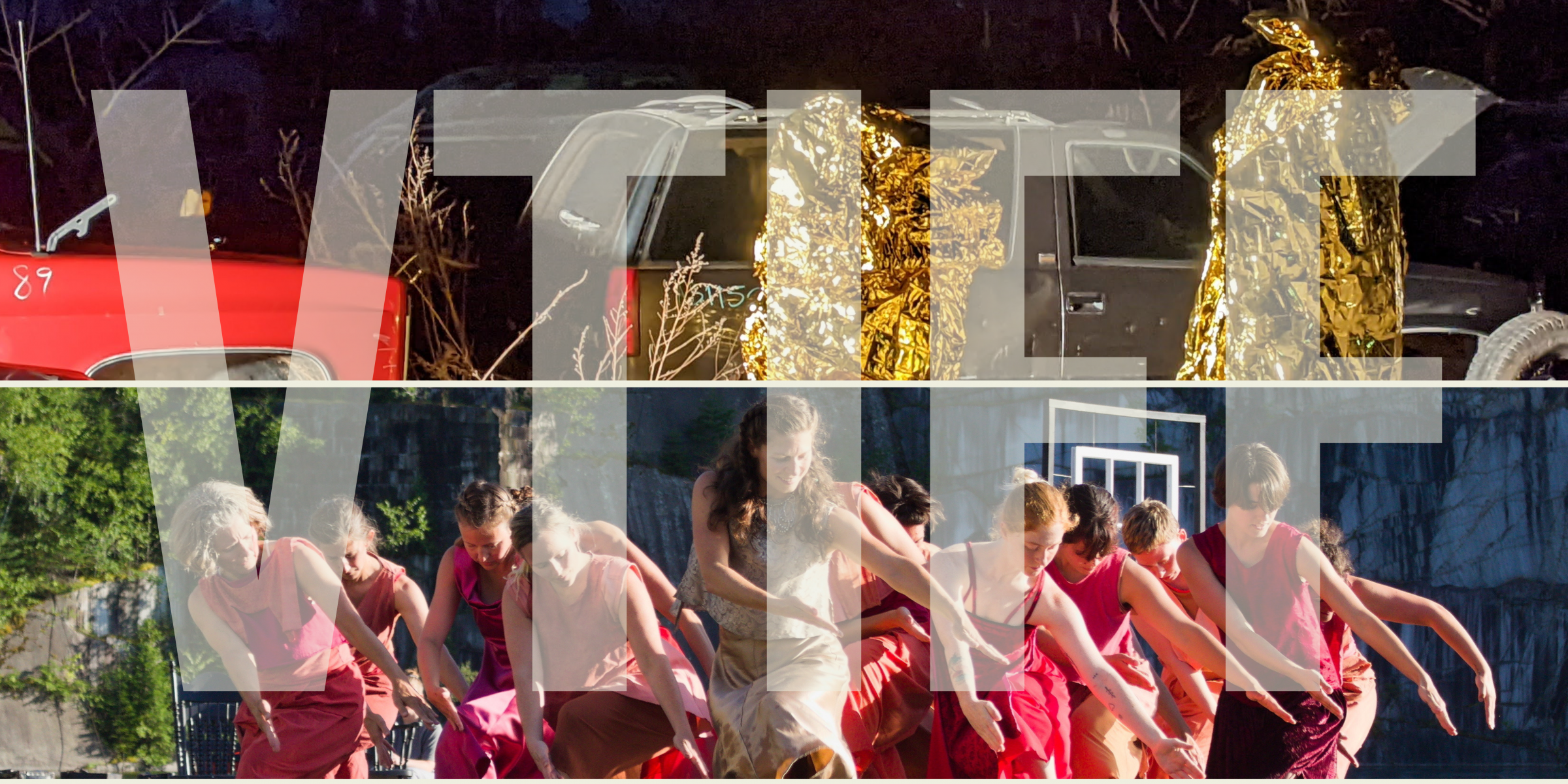 VTIFF letters over two photo stills of dancers from Kintsugi Angel and The Quarry Project