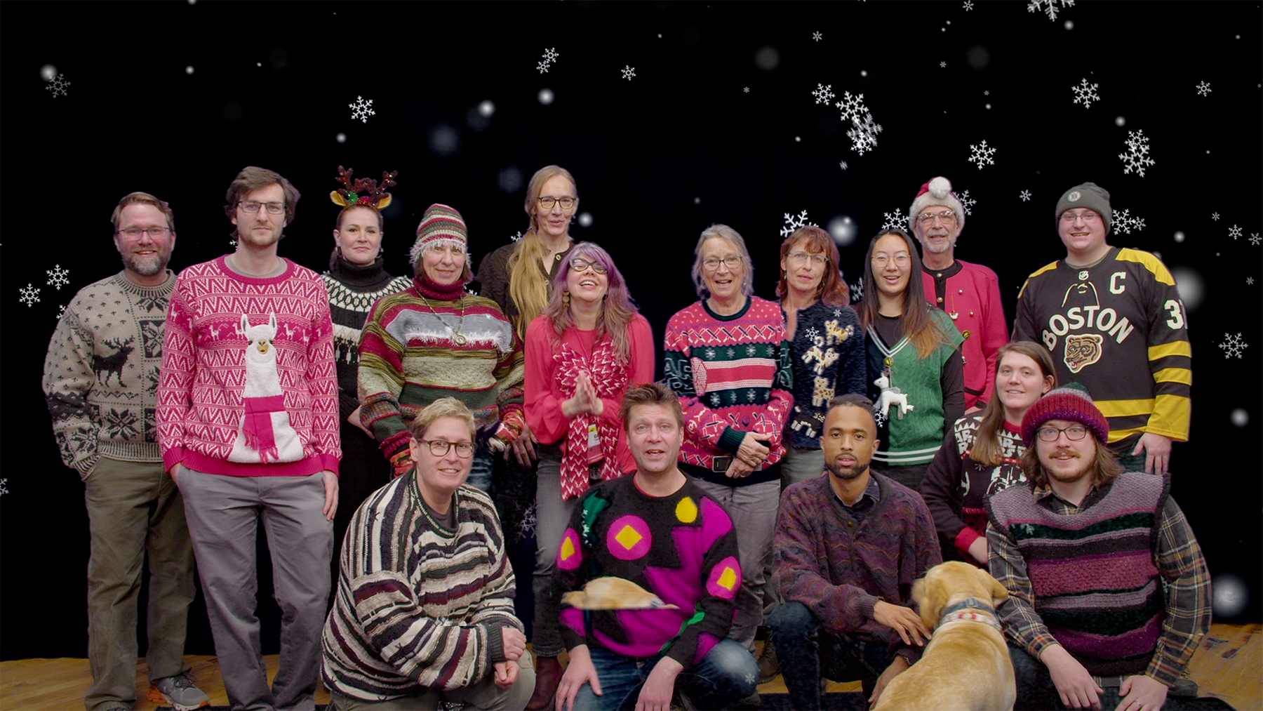 Media Factory staff in our holiday sweaters