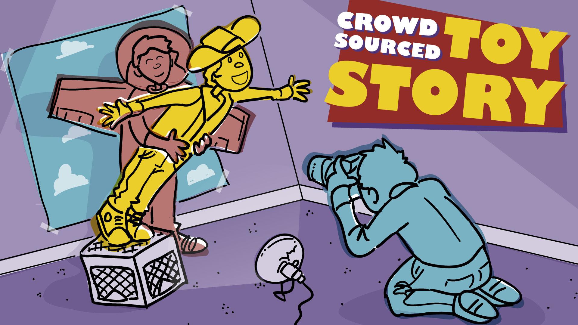 Crowdsourced Toy Story cartoon of kids filming live action