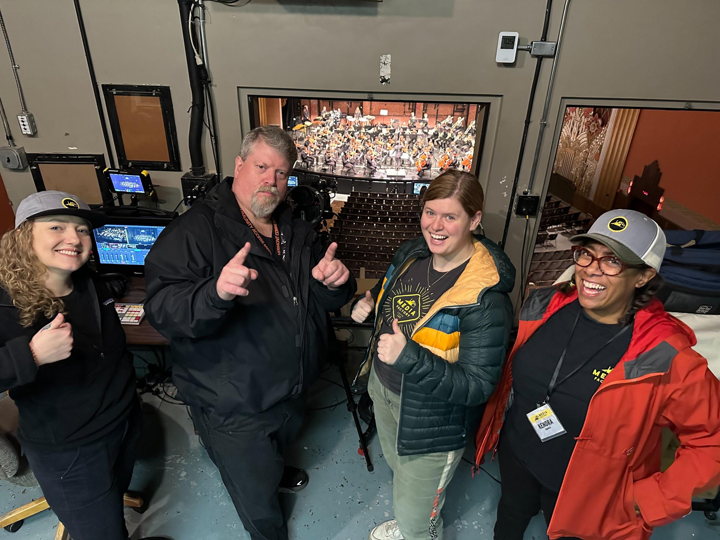 Kate, Scott, Katie, and Kendra behind the scenes at VYO at the Flynn.
