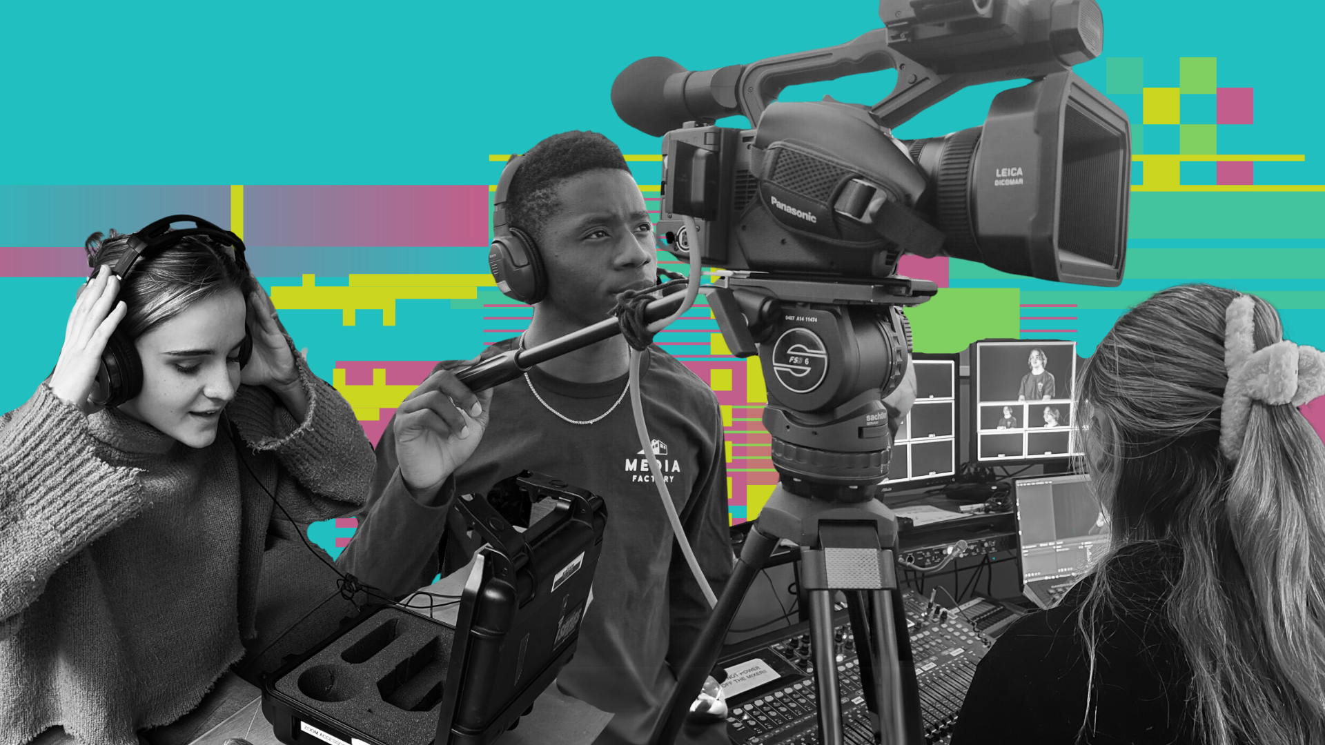 interns, staff, and students using media technology