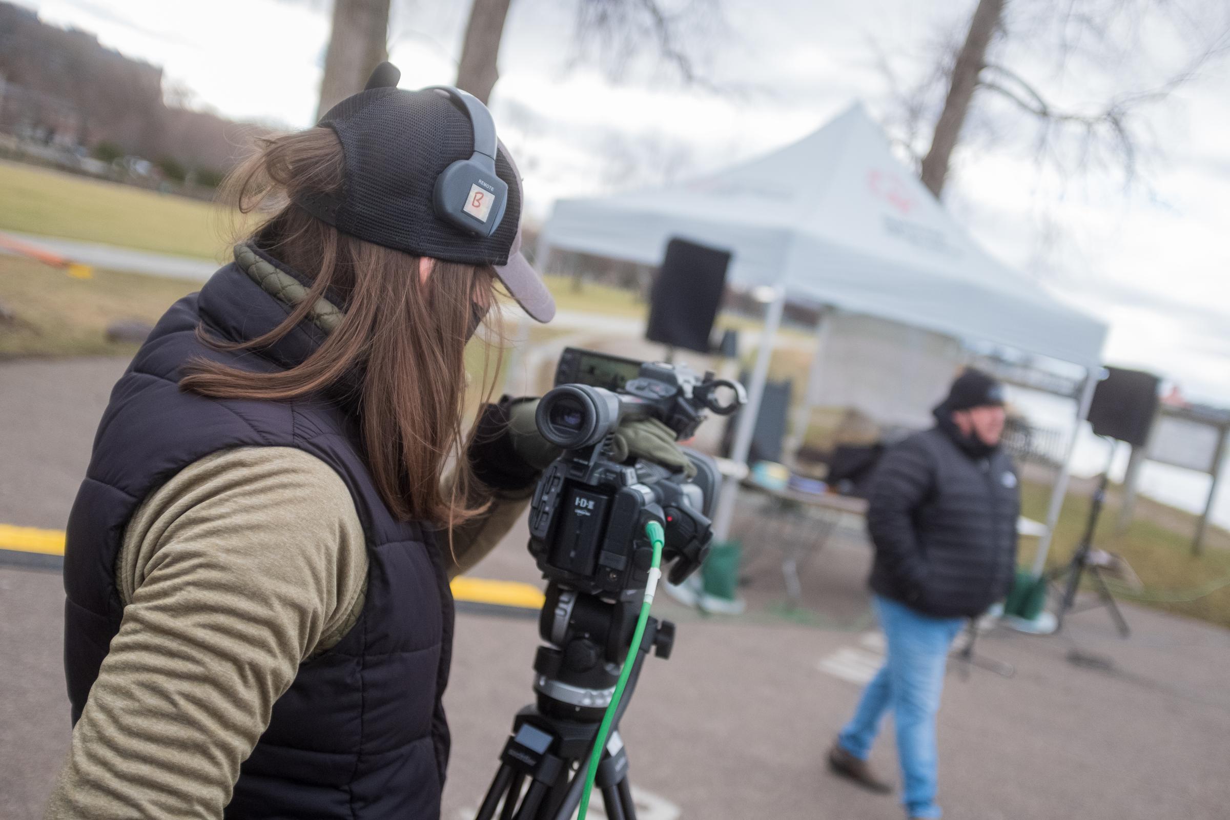 Marcy films the 2021 Penguin Plunge