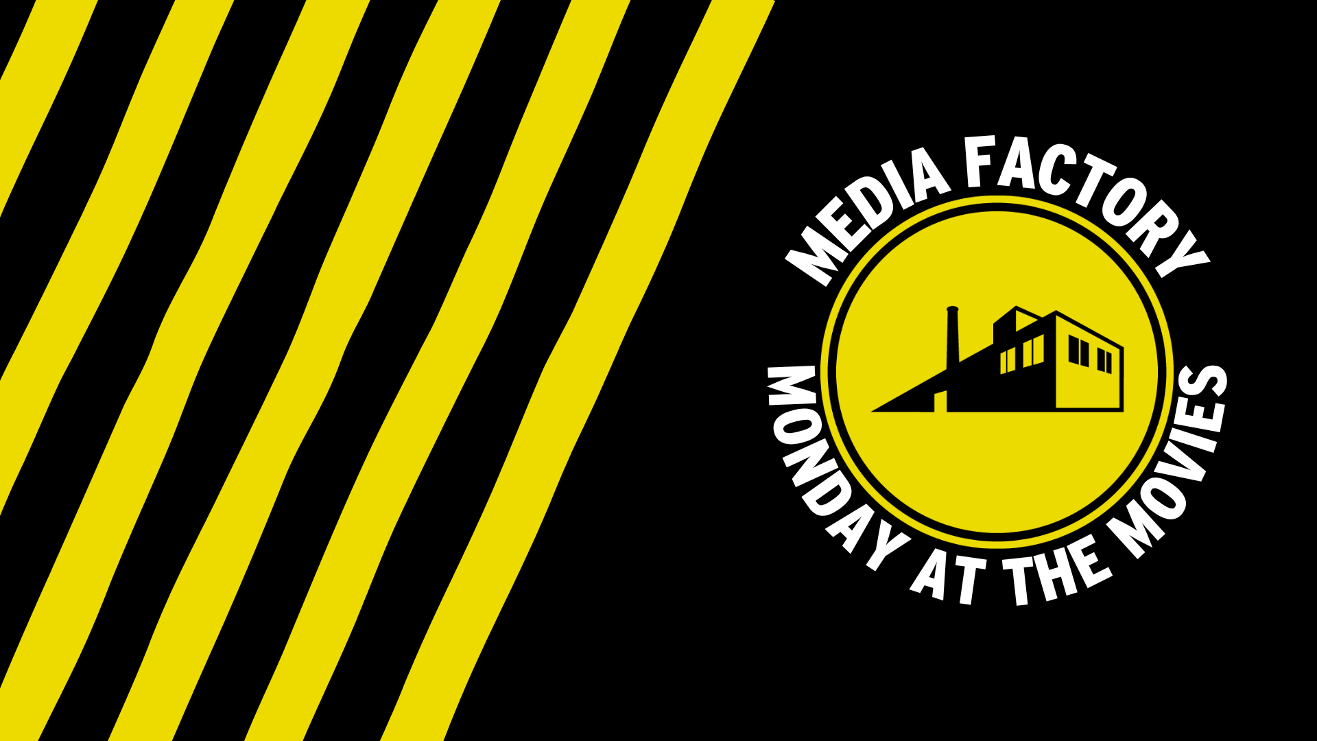 CREATE bug with circling text that reads 'Media Factory - Monday at the Movies'